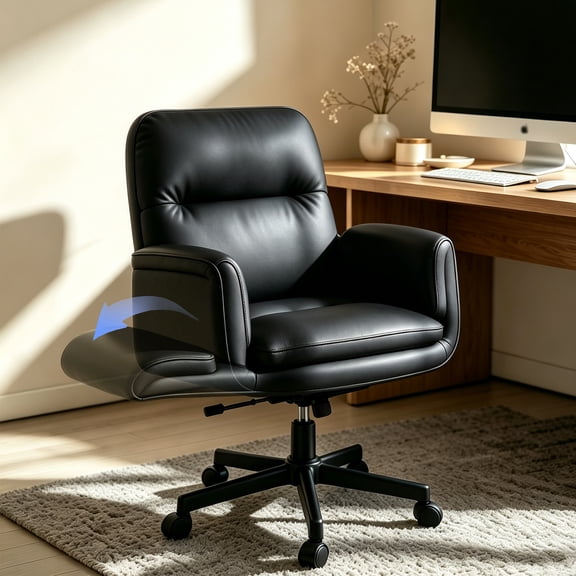 Patbrela PU Leather Office Chair, Ergonomic Criss Cross Desk Chair with Adjustable Armrests, Swivel Chair Comfy Vanity Chairs, Black