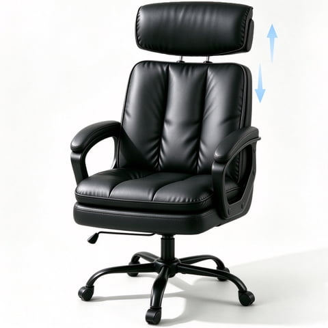 Patbrela Office Chair PU Leather Ergonomic Comfy Swivel Desk Chairs with 3-Position Adjustable Headrest, Black