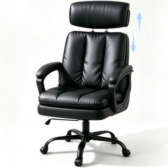 Patbrela Office Chair PU Leather Ergonomic Comfy Swivel Desk Chairs with 3-Position Adjustable Headrest, Black