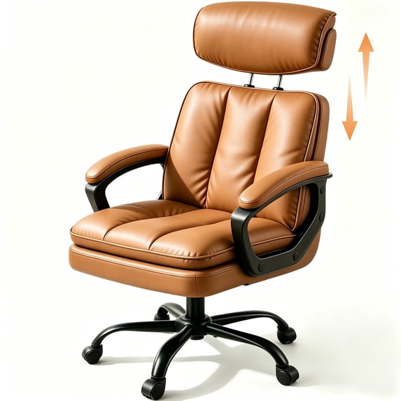 Patbrela Office Chair PU Leather Ergonomic Comfy Swivel Desk Chairs with 3-Position Adjustable Headrest, Brown