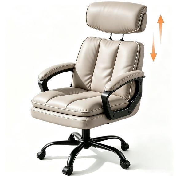 Patbrela Office Chair PU Leather Ergonomic Comfy Swivel Desk Chairs with 3-Position Adjustable Headrest, Khaki