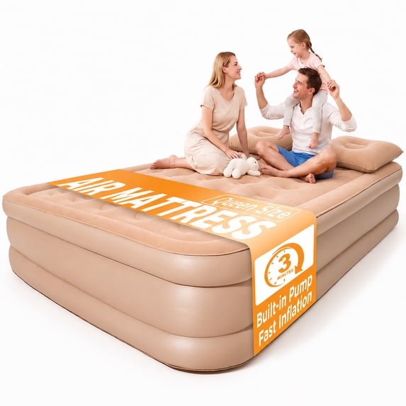 Patbrela 16" Queen Air Mattress with Built-in Pump & Light, 4000mAh Rechargeable Wireless Pump, Up to 10H Light Runtime, Quick Inflation & Deflation, Inflatable Mattress for Camping, Travel & Guests