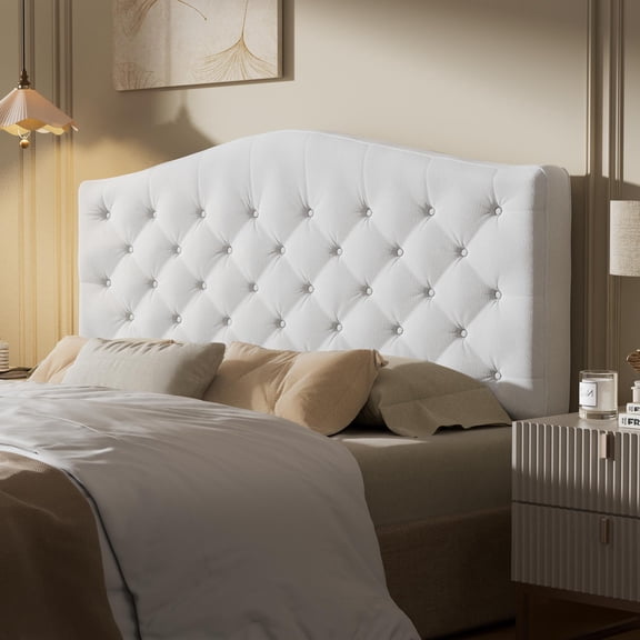 Patbrela Tufted Upholstered Head-Board King Size with 4" Thickened High-Density Sponge, Luxury Button-Tufted King Head-Board Only, Adjustable Height Headboard, Easy Set-up, Beige