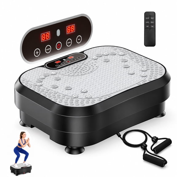 Patbrela Vibration Plate Exercise Machine, Whole Body Vibration Platform, 99 Vibration Levels, 9 Preset Programs, Resistance Bands, Remote & LED Display Controls, 300lb Capacity, Black