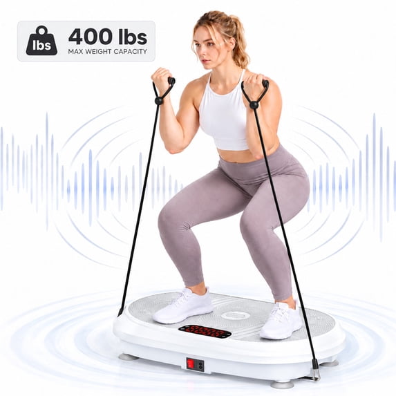 Patbrela Vibration Plate Exercise Machine for Lymphatic Drainage & Home Fitness, Whole Body Workout Platform for Weight Loss, with 199 Speed Levels and 9 Preset Programs, 400 Lb Capacity, White