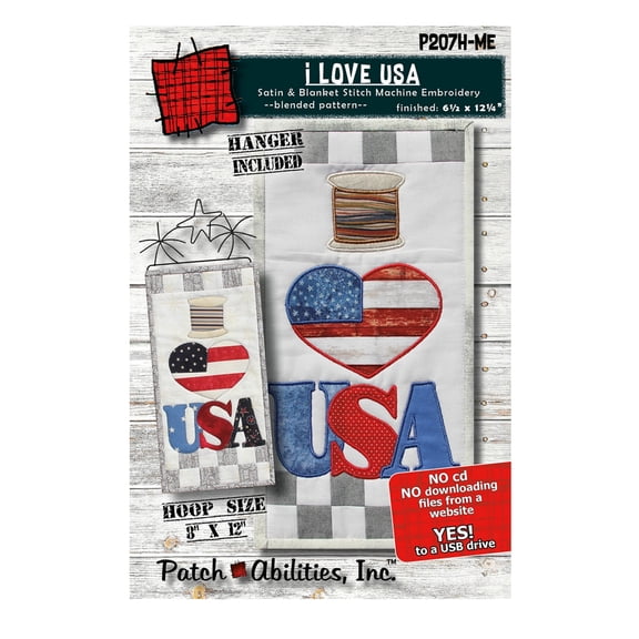 Patch Abilities I Love USA Machine Embroidery Version with Buttons and Hanger