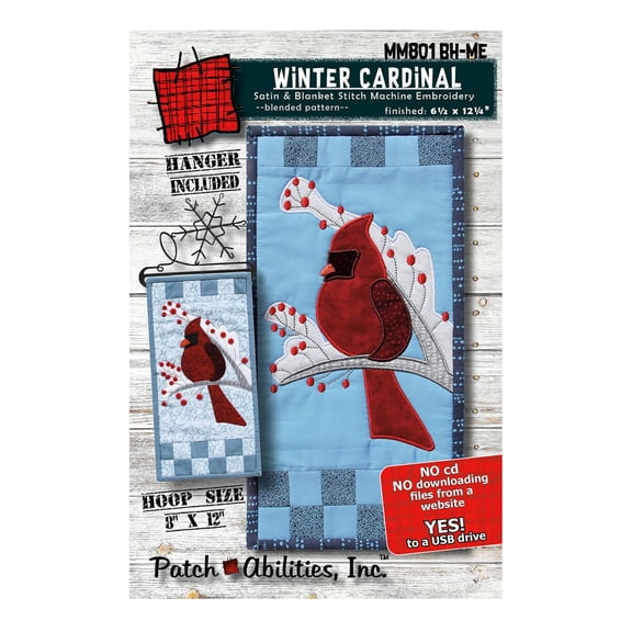 Patch Abilities Winter Cardinal Machine Embroidery Version with Buttons and Hanger