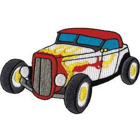 Patch - Automobiles - White Roadster w/Flames Iron-on Gifts New Licensed p-3793