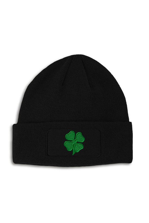 Patch Beanie 4 Leaf Clover Embroidery, One Size, Black