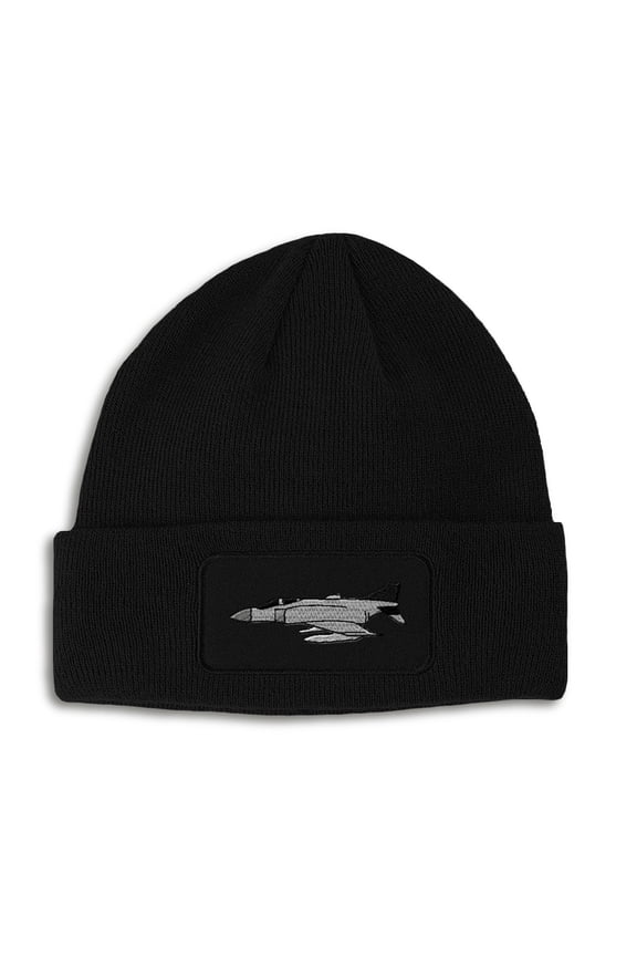 Patch Beanie F-4 Phantom Military Plane Embroidery, One Size, Black