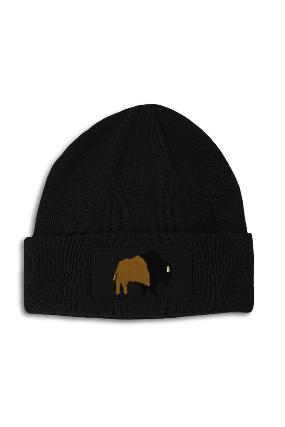 Patch Beanie Wildlife Buffalo Embroidery, One Size, Black