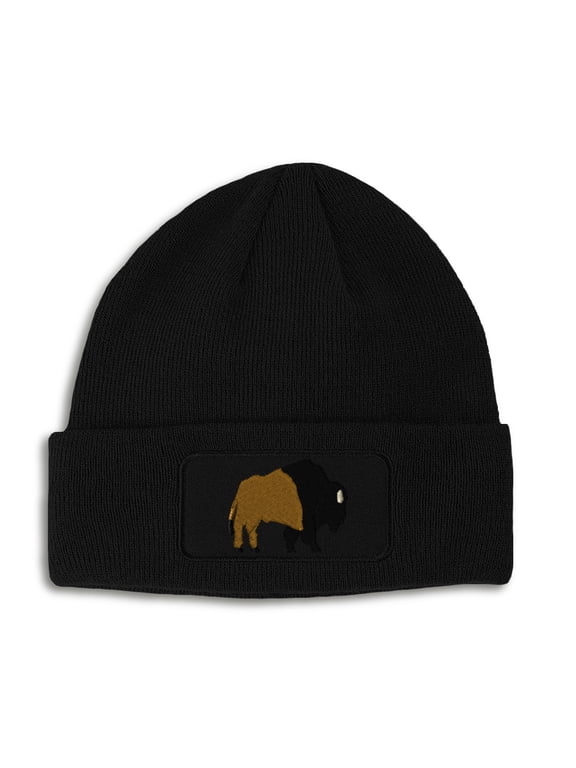 Patch Beanie Wildlife Buffalo Embroidery, One Size, Black