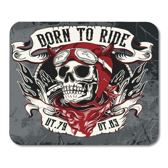 Patch Black Motorcycle Vintage Biker Skull Emblem Helmet Club Mousepad Mouse Pad Mouse Mat 9x10 inch