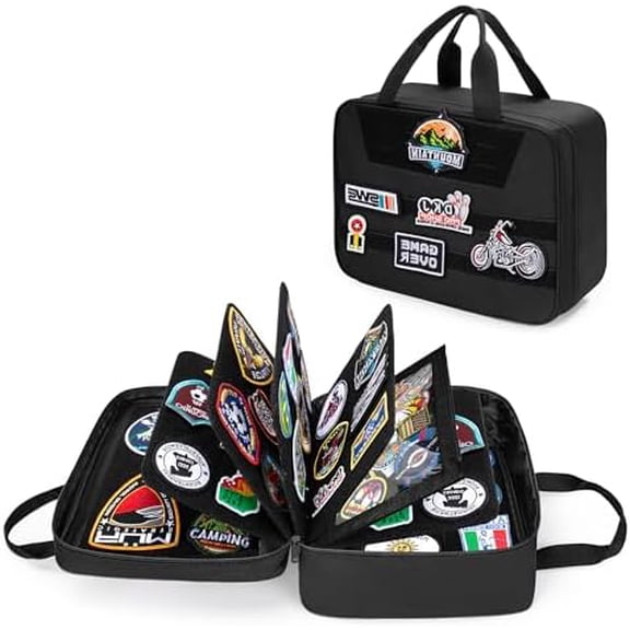 Patch Board Storage Bag, Flip-page Patch Book, 5 Removable Double Side Metal Ring Binders, 1 Binder Pocket (Totally 11 Sides Can be Stick), Patch Collection Carry Case, Black (Case Only)$$Art & Craft