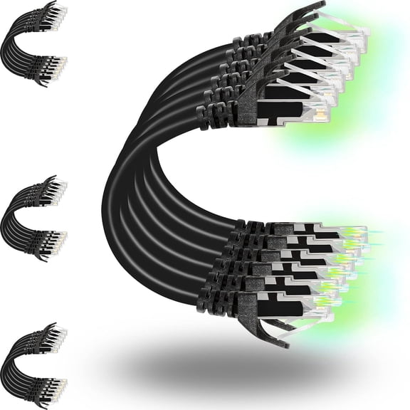 Patch Cables Cat6 1ft (24 Pack) Ethernet Patch Cable 10G Cat 6 Patch Cable for Patch Panel to Switch Flexiable Cat 6 Ethernet Cable with Gold Plated Black