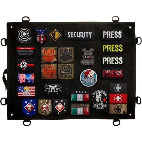 Patch Display Board Panel Case, Foldable Military Patches Holder, for Emblem Tactical Morale Army Combat Hook and Loop Backing Badges Appliques, D-Rings, Wrap Strap, Loop Surface, 24.4 x18 Inch