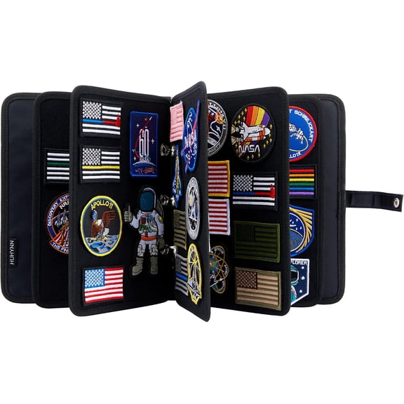 Patch Display Holder, Flip-Page Patch Booklet Organizer for Hook & Loop Patch Collections, 3-Ring Patch Display Binder with 5 Patch Holder Panels(Bag Only) (Black)