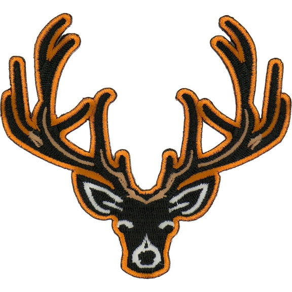 Patch, Embroidered Patch (Iron-On or Sew-On), Black and Brown Deer Head Patch, Hunter, Buck, Hunting Antlers Good Luck , 4" x 3.7"