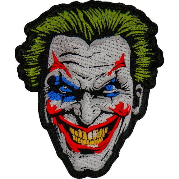 Patch, Embroidered Patch (Iron-On or Sew-On), Cheeky Joker Patch, Crazy Face, Comic Humor Jester Wicked Clown, Grinning Gambler , 3.3" x 4"