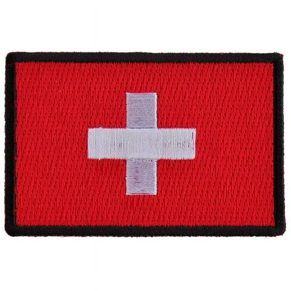 Patch, Embroidered Patch (Iron-On or Sew-On), Switzerland Swiss Flag Patch, 3" x 2"