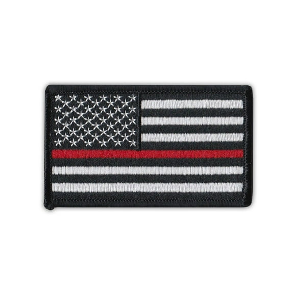 Patch, Embroidered, United States Flag Thin Red Line, Fire Fighter, 3.25" x 2"
