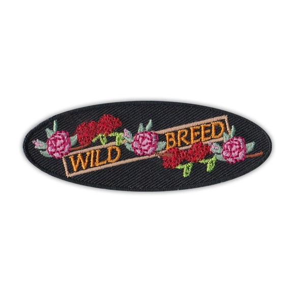 Patch, Embroidered, Wild Breed Pink and Red Roses, 3" x 1"