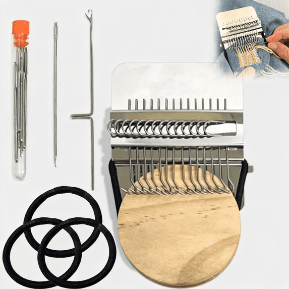 Patch Loom Kit, Mini Darning Loom for Clothes Mending, DIY Patchmaker Tool for Fast Fabric Repairs, Sewing and Weaving Projects(28 Needles)