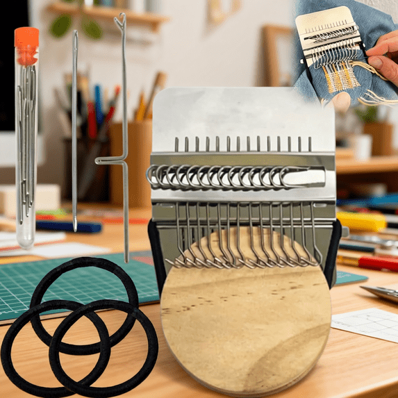 Patch Loom Kit, Mini Darning Loom for DIY Fabric Repairs, Patchmaker Tool Set, Portable Weaving Kit for Quick Mending and Sewing Projects(14 Hooks)