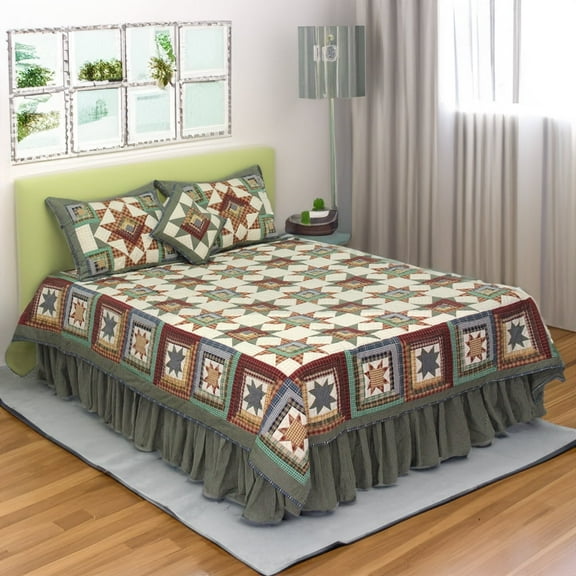 Patch Magic Quilts Adriondack Star Quilt, Hand cut and Patchwork cotton fabric blocks - King