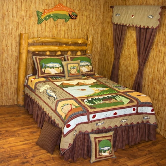 Patch Magic Gone Fishing Lightweight Reversible Cotton Queen Quilt with Pillow Shams,Adult, Teen