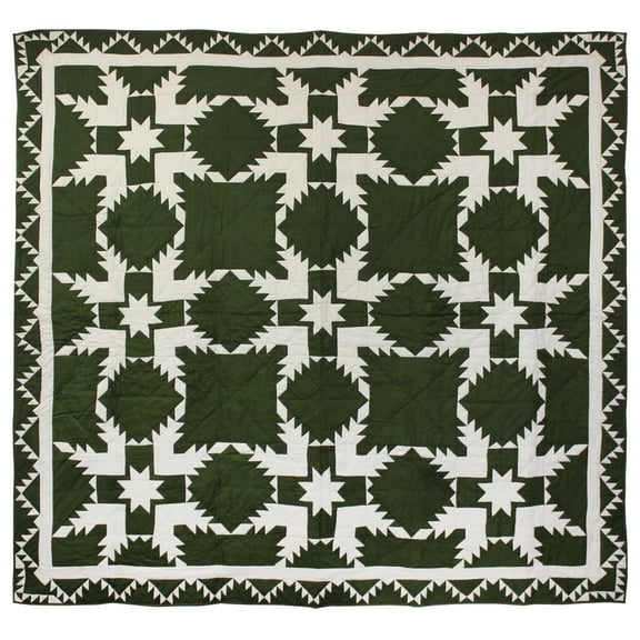 Patch Magic Green Feathered Star Lightweight Reversible Cotton Throw Quilt with Pillow Shams,Adult, Teen