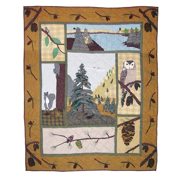 Patchmagic Pine Cone Lightweight Reversible Cotton Throw Quilt with Pillow Shams,Adult, Teen