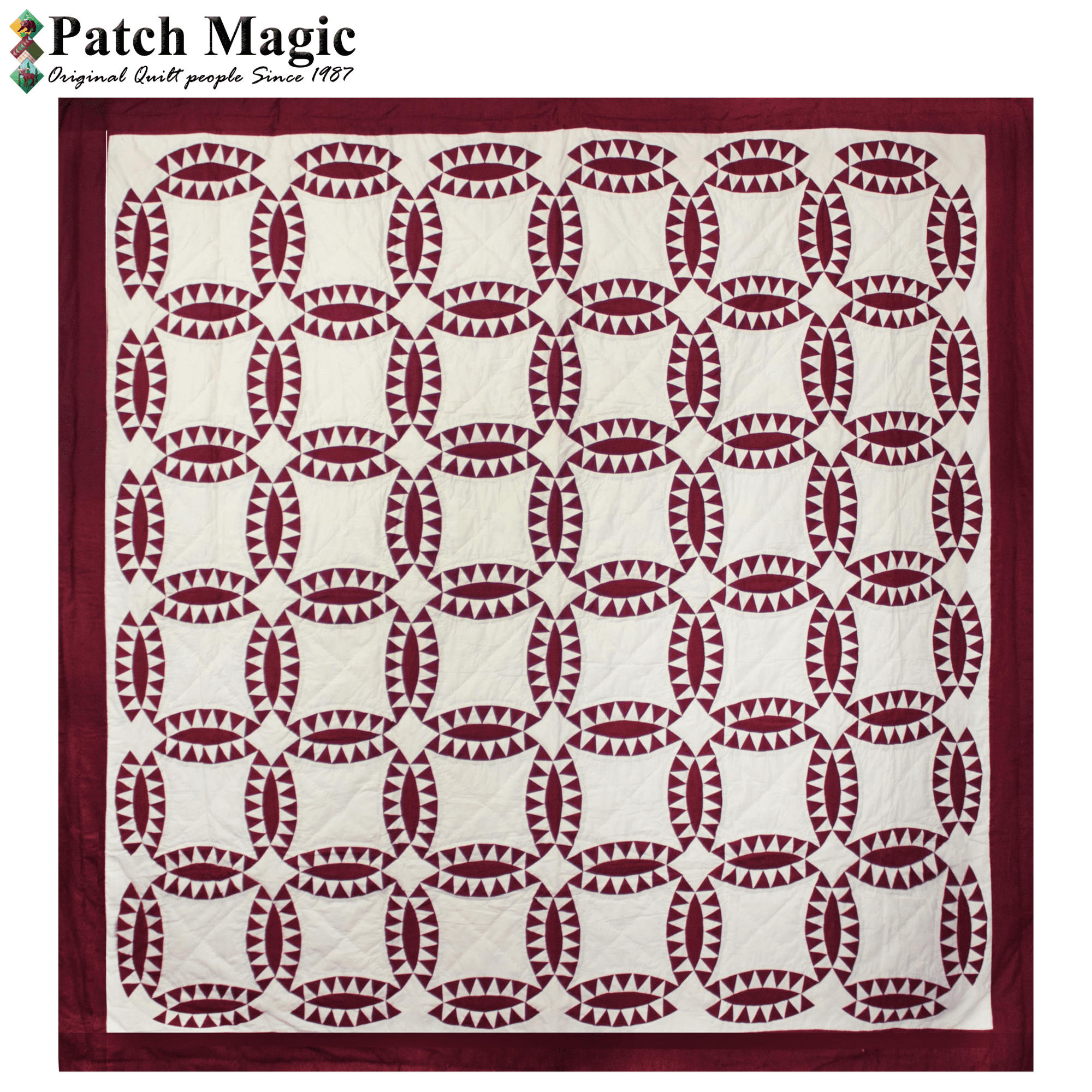 Patch Magic Quilts - Red and White Wedding Ring Queen Quilt 85
