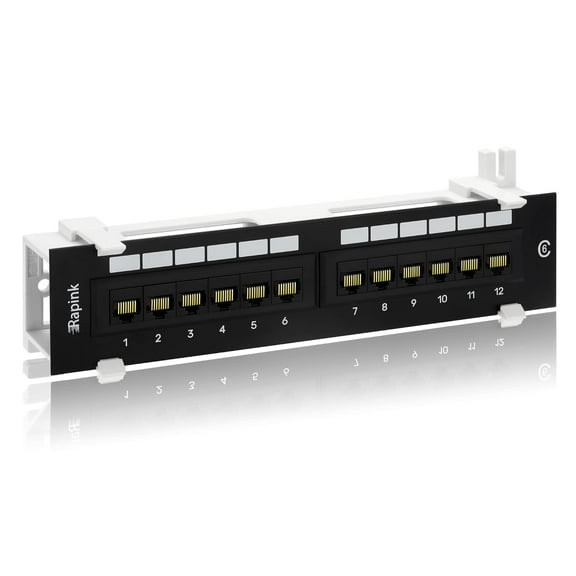 Patch Panel 12 Port Cat6 10G Support, Network Patch Panel UTP 10-Inch, Wallmount 1U Ethernet Patch Panel Punch Down Block for Cat6, Cat5e, Cat5 Cabling