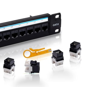 Patch Panel 24 Port Cat6 10G Support, Network Panel UTP 19-Inch, Wallmount or Rackmount 1U Ethernet Patch Panel Punch Down Block for Cat6, Cat5e, Cat5 Cabling