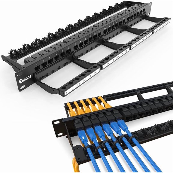 Patch Panel 24 Port RJ45 Patch Panel CAT6 Keystone Patch Panel UTP with Smart Cable Management for 19 inch Rack Mount