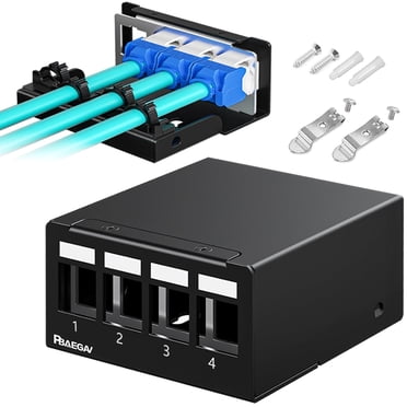 4 Port CAT6 Keystone Patch Panel - Network Ethernet Termination Box For Home/Office
