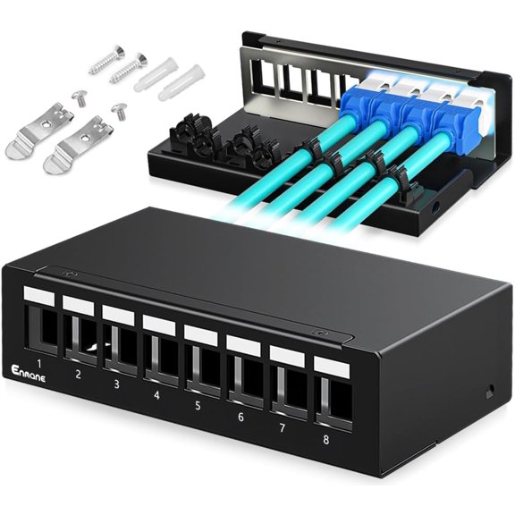 Patch Panel 8 Port Blank Keystone Patch Panel STP&UTP Compatible with LC/SC/ST/FC/USB/HDMI Keystone Jack for Desk Mount Home Ethernet Termination Box