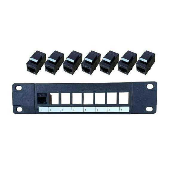 Patch Panel 8 Port CAT5e with Inline Keystone 10G Pass-Thru Coupler Patch Panel