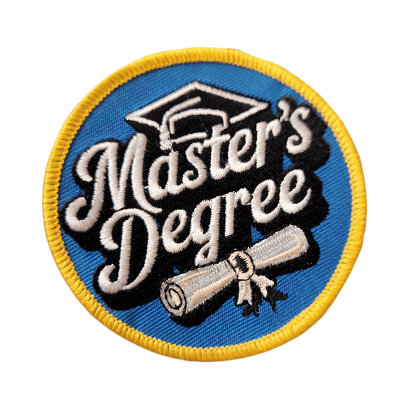 Patch Party Club, (1-pc) Master's Degree Patch, Size 3", Iron-On Embroidered Graduation Patch Cap & Diploma Design for Hats, Jackets, DIY
