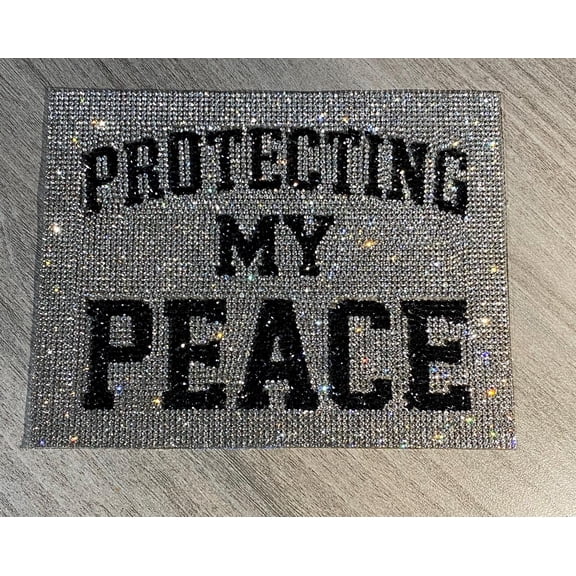 Patch Party Club (1-pc) "Protecting My Peace" Rhinestone Applique, 5.7" x 5" Iron-On Bling Patch, Crystal Statement Patch, DIY Patch