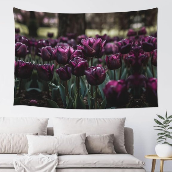 A Patch of Purple Tulips Tapestry Aesthetic Wall Hanging Tapestries 60'' x 40'' Boho Tapestries Vertical Wall Art Decorative Funny Vintage Poster Flag Tapestry for Bedroom Living Room Decor