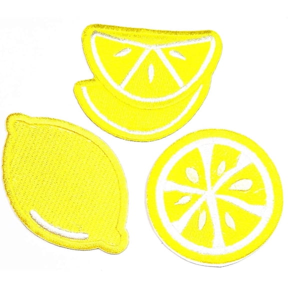 Patch Set of 3 Lemon Yellow Healthy Vegetables Fruit Good Cartoon Applique Patch Lemon Fruit Embroidered Iron On or Sew On Patch Craft Clothing Decorative Repair