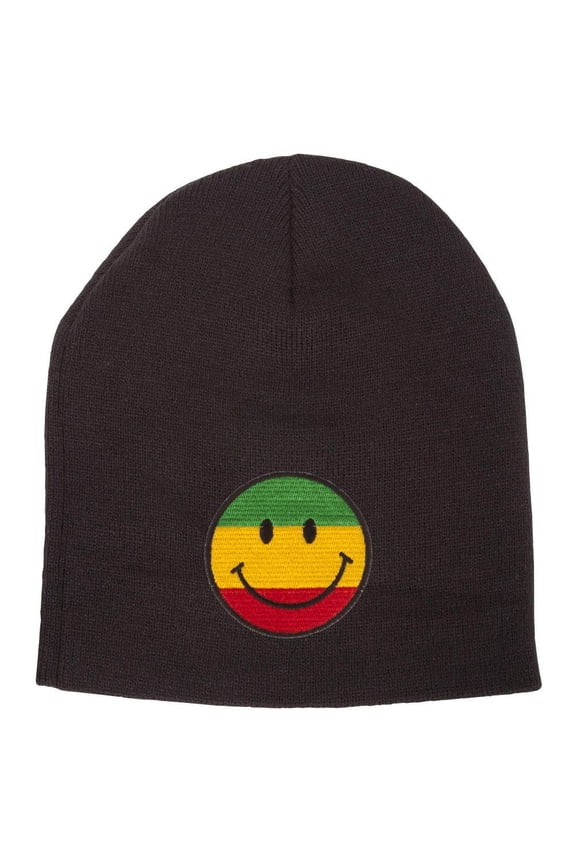 Patch Short Cuffless Beanie - Rasta Smile