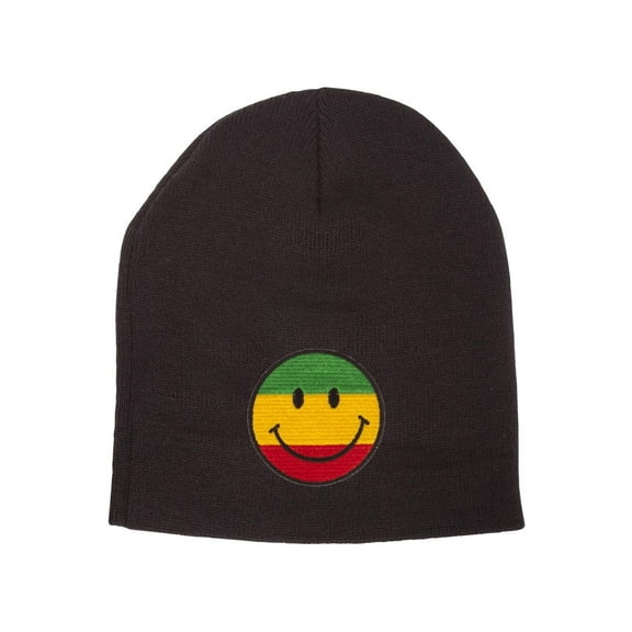 Patch Short Cuffless Beanie - Rasta Smile