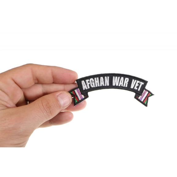 Patch, Small Embroidered Rocker (Iron-On or Sew-On), Afghanistan War Vet Service Ribbon Campaign Flags, 4" x 1.5" Arch