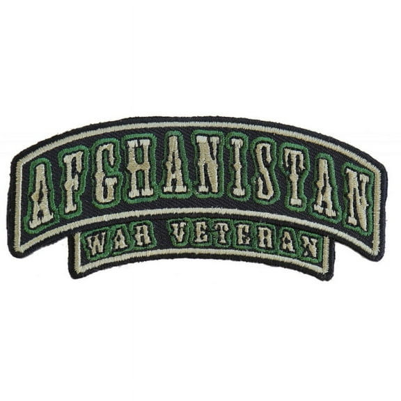 Patch, Small Embroidered Rocker (Iron-On or Sew-On), Afghanistan War Veteran Green, Black, Tan, 3.75" x 1.75" Arch