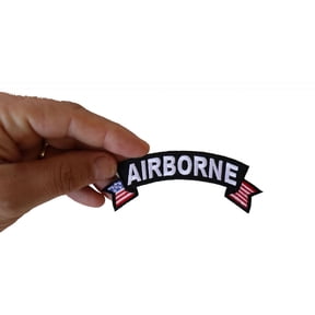 Patch, Small Embroidered Rocker (Iron-On or Sew-On), Army Airborne Military United States Flag, 4" x 1.5" Arch