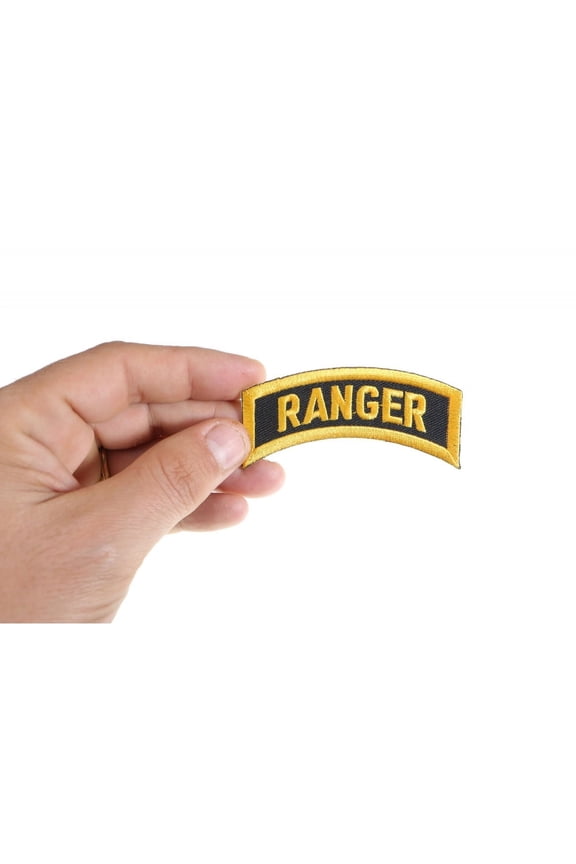 Patch, Small Embroidered Rocker (Iron-On or Sew-On), Army Ranger Military Tactical Patch Yellow on Black, 3" x 1.5" Arch