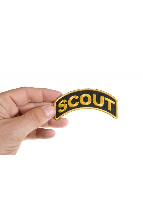 Patch, Small Embroidered Rocker (Iron-On or Sew-On), Army Scout Military Tactical Patch Yellow on Black, 3.5" x 1.5" Arch